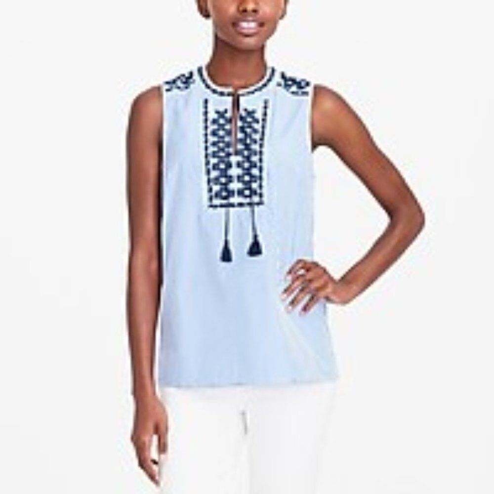 J. CREW embroidered peasant top Blue